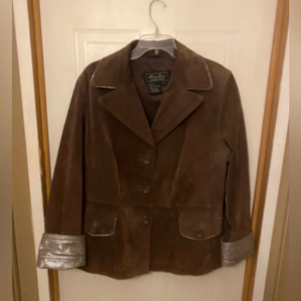 Terry Lewis Classic Luxuries Brown Suede Blazer with Metallic Trim